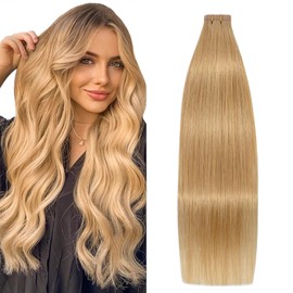 14Inch Honey Blonde Tape in Human Hair Extensions 100% Strawberry Blonde Remy Human Hair Extensions for Women 20 Pcs/Package #27 30g