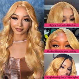 Honey Blonde Wig Human Hair Body Wave 13x4 HD Lace Front Wigs Human Hair Colored #27 Honey Blonde Glueless Frontal Wigs Human Hair Pre Plucked 28 Inch Wavy Honey Blonde Lace Front Wig 150% Density