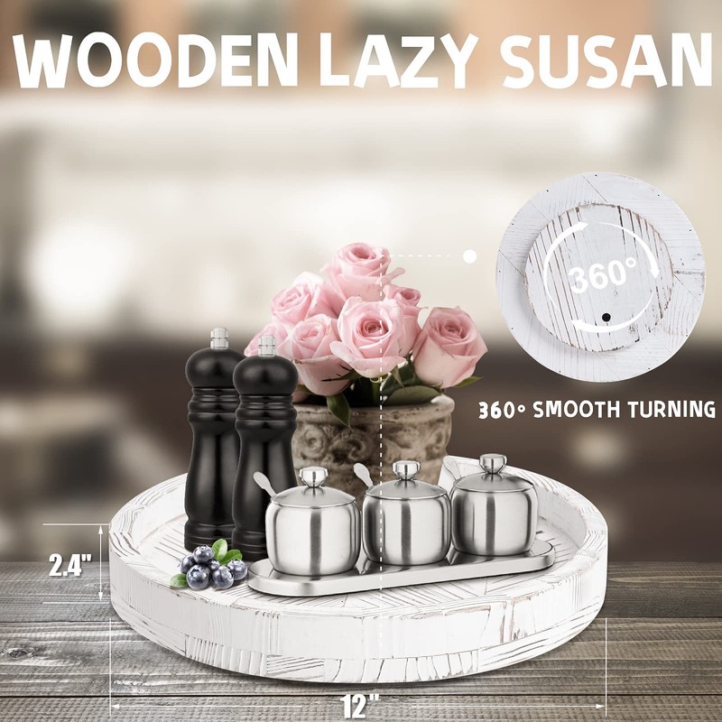12 Inch Rustic Farmhouse Wood Lazy Susan Turntable for Table,