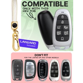 for Hyundai Palisade Key Fob Cover and Leather Keychain - TPU Key Case for Hyundai Santa Fe, Sonata, Ioniq 5, Tucson - 2019-2024 Keyfob Cover for TQ8-F08-4F28 - White and Gold