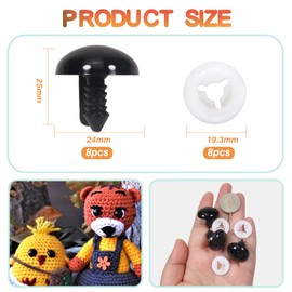 TOAOB 8pcs 24mm Large Safety Eyes for Amigurumis Black Plastic Crafts Doll Eye with Washers for DIY Crochet Stuffed Animals Bear Doll Making Supplies