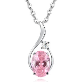 FANCIME Pink Tourmaline Necklace 14K Solid White Gold Oval Pendant with Diamond Necklace Jewelry October Birthstone Gifts for Mom Women