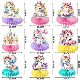 Palumma Unicorn Rainbow Honeycomb Centerpieces 3D Table Decorations Shiny Topper Birthday Party Supplies