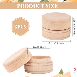 FINGERINSPIRE Pack of 3 Mini Round Wooden Box 51 x 36 mm Small Wooden Ring Box BurlyWood Ring Earring Jewellery Box for DIY Names Date Wooden Storage Container Case for Storage of Marriage Proposals
