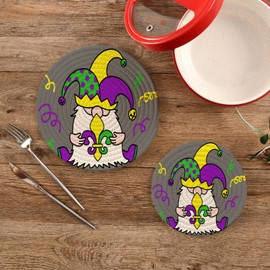 Boccsty Mardi Gras Gnome Trivet Mat 2PCS Fleur-de-lis Round Woven Potholders Kitchen Table Countertop Protector Hot Pads Farmhouse Coasters Counter Mats for Cooking Baking
