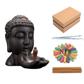 YYW Backflow Incense Burners Buddha Ceramic Waterall Incense Burner with Incense Cones & Incense Sticks Incense Holder Aromatherapy Ornament Yoga Meditation Accessories Office Home Decor