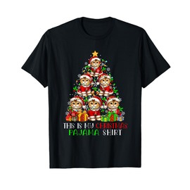Christmas Pyjamas Shirt Santa Scottish Fold Up Christmas Tree T-Shirt, black