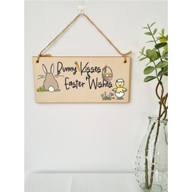 The Plum Penguin Handmade Wooden Hanging Wall Plaque Bunny Kisses Easter Wishes Cute Fun Easter Sign Garden Kitchen Decoration