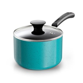 Cook N Home Non Stick Sauce Pan, 2 Quarts Saucepan with Glass Lid, Nonstick Small Multi-purpose Pot, Milk Chocolate Aluminum Cooking Pot Pan with Stay-Cool Handle, Turquoise