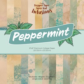 Clarity Designer Paper - Peppermint Infusions: 8" x 8" Premium Collage Paper, 48 Sheets, 80gsm, 12 Patterns, Single Sided, Acid Free