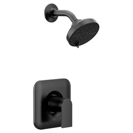 Moen Genta LX Matte Black Pressure Balancing Eco-Performance Modern Shower Handle and Wide Showerhead, Posi-Temp Valve Required, T2472EPBL