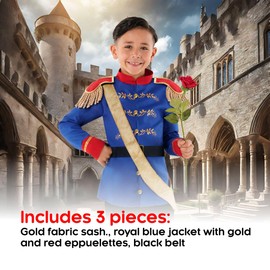 Morph Prince Costume For Boys, Prince Charming Character Outfit, Royal Dress Up for Kids Hallloween Costume, 4-6 Years