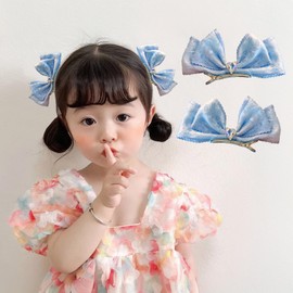 Rannyrena Sweet Lace Hair Bows for Girls Crystal Heart Bow Hair Clips Wedding Birthday Party Barrettes Hair Accessories for Baby Infants Toddlers Kids (Blue)