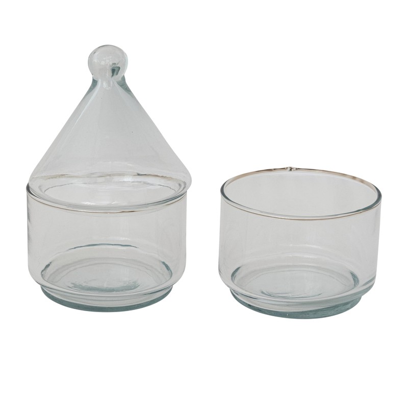 Bloomingville 2-Piece Hand-Blown Glass Stackable Jars with Lids, Clear