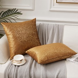 EUCIOR Gold and Brown Throw Pillows,Both Sides Sparkle Gold Foil Print Brown Pillow Covers,Decor Soft Velvet Hidden Zipper Closure Accent Brown Velvet Pillow Covers 24x24 Inch,2 Pack Brown Pillows