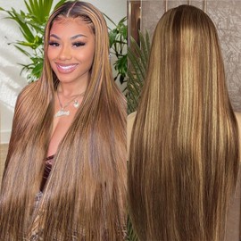 30 Inch Honey Blonde HD Lace Front Wig Human Hair 13x6 Straight Lace Front Wigs Human Hair Ombre Highlight Lace Front Wig Human Hair Pre Plucked 427 Colored