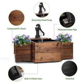 OIPRTGFJ Outdoor Water Fountain,Floor Wooden Rectangular Pump Old-Fashioned Fountain with Flower Box,Electric Decorative Hand Pump, Outdoor Water Feature for Garden Patio Backyard
