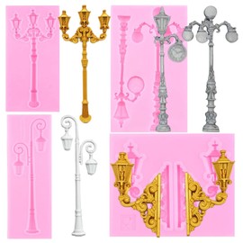 RFGHAC Silikonform Für Straßenlaternen Im Vintage-Stil, Barock-Straßenlaterne, Fondantformen Für Kuchendekoration, Zucker, Polymer-Ton, Süßigkeiten, Schokolade, Gummipaste, 4er-Set