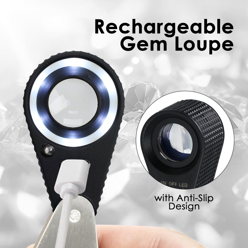 JuviPerpric Loupe Magnifier 15X Rechargeable Mgnifie with LED and UV