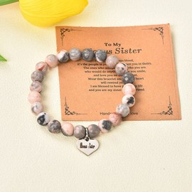 Bonus Sister Gifts for Women Pink Natural Stone Beaded Bracelet Wedding Day Gifts for Sister In Law Bonus Sister Bracelets for Unbiological Sister Birthday Graduation Presents from Sisters Friends