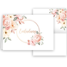 Klasse 10 x Invitation Cards Roses Watercolour with Envelopes Folding Cards Invitation Party Birthday Envelopes Elegant Wedding Anniversary 20 30 40 50 60 70 80 White Pink