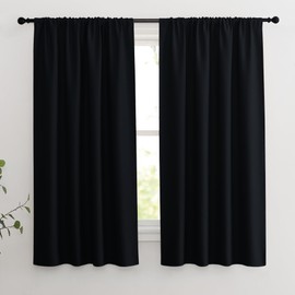 KGORGE Blackout Curtains for Bedroom 63 Inches Long 2 Panels, Minor Flaw, Rod Pocket Thermal Insulated Room Darkening Window Drapes for Living Room Kitchen, Each Panel W42 x L63 Inch, Black