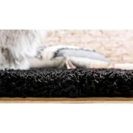 Unique Loom Solo Solid Shag Collection Area Modern Plush Rug Lush & Soft, 2 ft 6 in x 19 ft 8 in, Jet Black