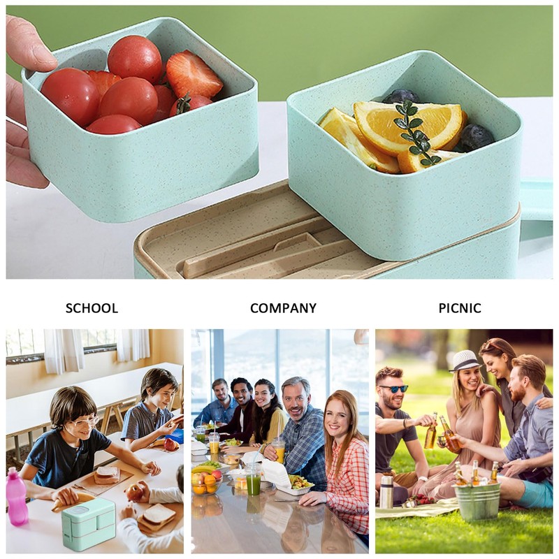 KVBUCC 1 Piece Green Double Layer Lunch Box, Stackable Food