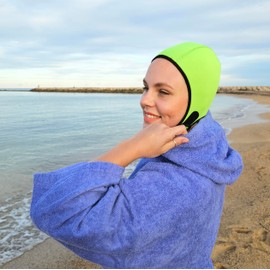 SwimCell Swimming Hat For Open Water Swimming and Watersports. Thermal 4mm Neoprene Swimming Cap for Adults. Adjustable and Reversible For Men and Women. One Size 55-59cm. Green