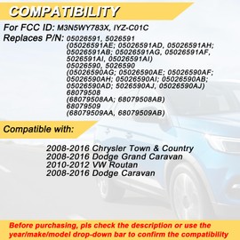Vurkcy Key Fob Replacement for 2008-2016 Chrysler Town Country & Dodge Grand Caravan Car Keyless Entry Remote Control, M3N5WY783X IYZ-C01C, 7 Buttons