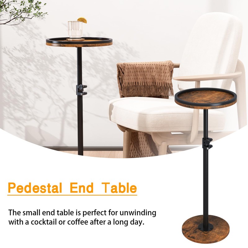 Kificet Small Side Table, Drink Table, Height Adjustable Round End