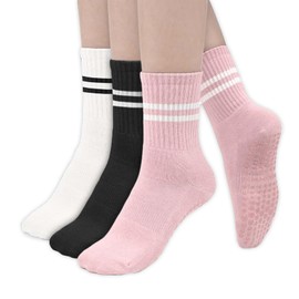 penmol 3Pairs Grip Socks Pilates Non-Slip Pilates Socks Cotton Pilates Grip Socks Women Perfect for Foot Home Workout Gym Sports Fitness,White Black Pink