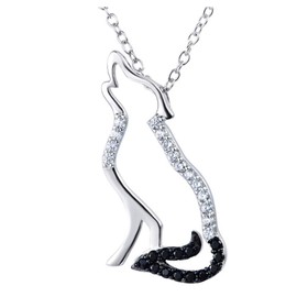 MixiuEuro Women's Wolf Necklace Earrings Set 925 Sterling Silver Black Tail Cubic Zirconia Birthday Gift Sterling Silver Cubic Zirconia Diamond, Sterling Silver, Cubic Zirconia