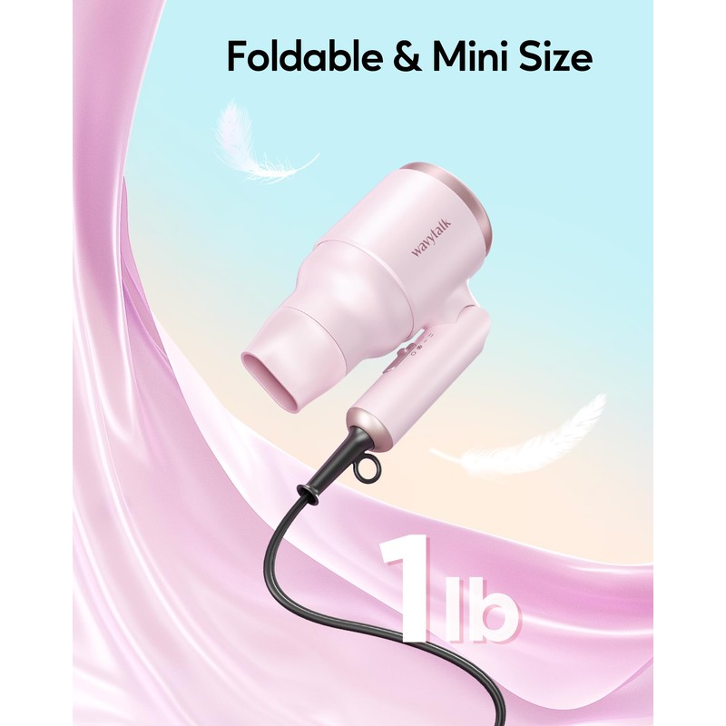 Wavytalk Blow Dryer with Diffuser, Mini Hair Dryer with Folding