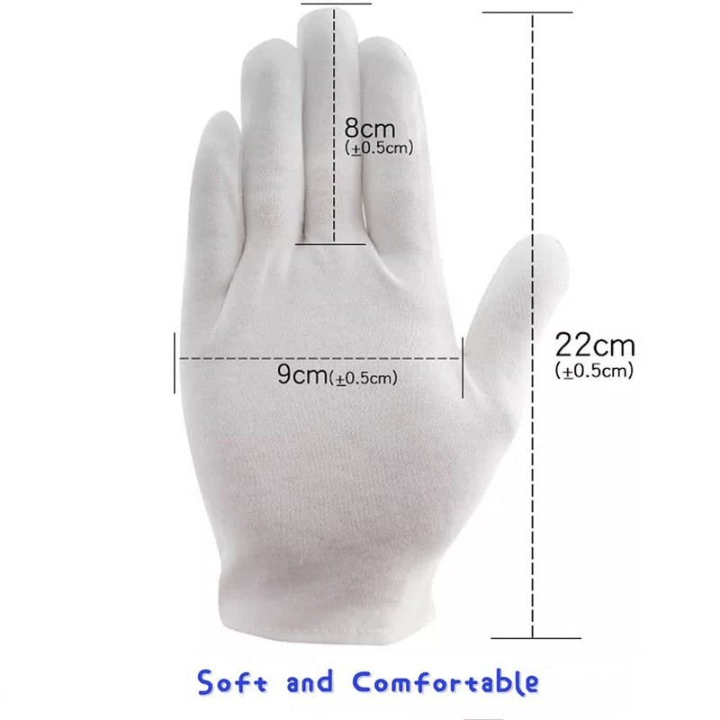 24 Pcs (12 Pair) White Cotton Gloves for Dry Hand