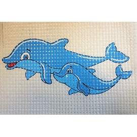 Glitterati Cross stitch kits for beginners, large hole canvas with needle and yarn included (True Friends - Dolphins)