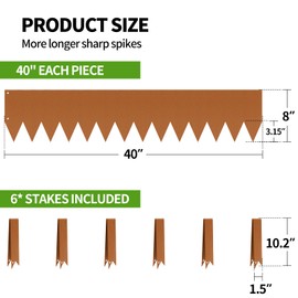 HONYTA Landscape Edging 6-Pack, 40" L x 8" H Strips, Hammer-in Steel Garden Bed Metal Borders with 6 Clips, Bendable Metal Landscape Edging for Garden, Yard, Lawn(Rust Brown, 14 Teeth)