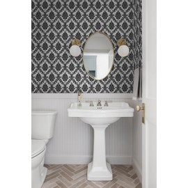 Micpolo 17.7" x 78" Peel and Stick Wallpaper Black Wallpaper for Bedroom/Barthroo Black Damask Contact Paper for Cabinet/Shelf Liner Furniture Vintage Gothic Wall Paper Decorative WallCovering Vinyl