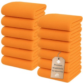 The Towels Haven Luxurious Wash Cloths for Showering [13x13] - Thick, Soft, 100% Cotton Washcloths [Pack of 12] Absorbent Face Towels for Bathroom, Gym, and Spa Ideal for Daily Skincare (Orange)