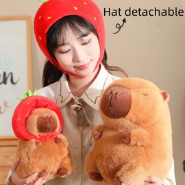 OUKEYI Capybara Plush Toy, 23 cm Capybara Stuffed Animal Doll, Cute Plushies Soft Stuffed Toy Capybara for Adults Boys and Girls Birthday (Capybara-strawberry)