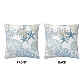 Nautical Coastal Throw Pillow Covers 20x20 Set of 2, Beach Themed Ocean Seashell Coral Starfish Pillow Covers Outdoor Decorative Pillow Case for Couch Bed Sofa Cushion Home Decor