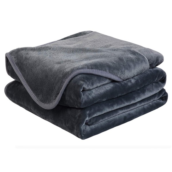 EASELAND Soft Queen Size Blanket All Season Warm Microplush Lightweight Thermal Fleece Blankets for Couch Bed Sofa,90x90 Inches,Dark Gray