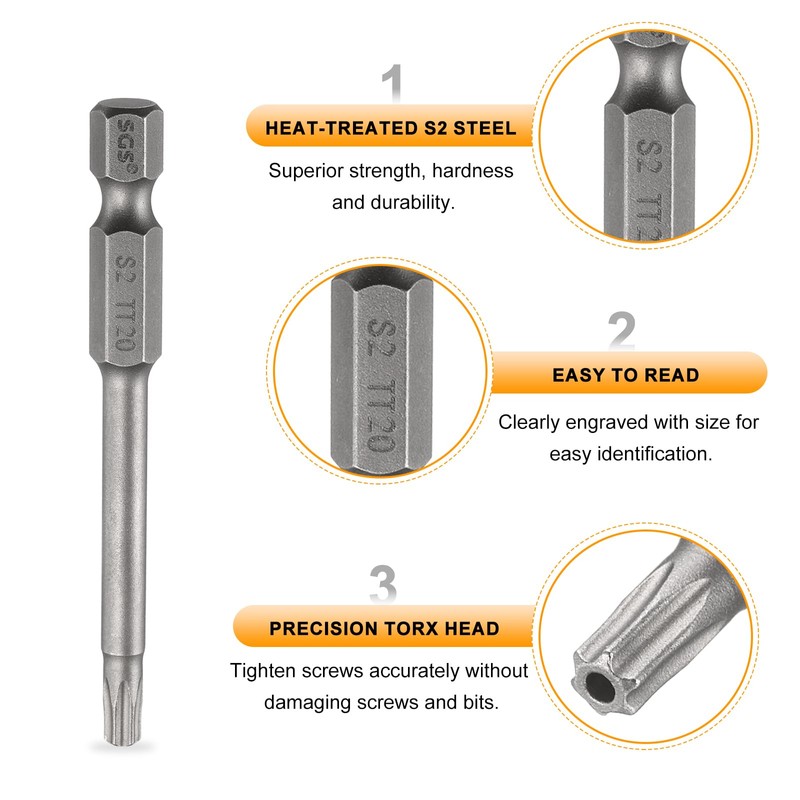 sourcing map 5pcs TT20 Security Torx Head Screwdriver Bit 2.56"