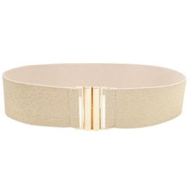 Rumnoke Wide Stretch Belt for Women Elastic Cinch Waistband for Ladies Dresses Beige + Gold Fit Waist 34"-37"