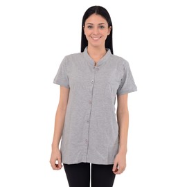 Post Mastectomy Shirt Band Collar Button Down Blouse with Drain Pockets Drainage Management (X-Large, Gray)