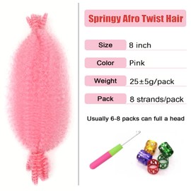 7 Packs Marley Twist Braiding Hair 8 inch Pre-Separated Springy Afro Twist Hair Pre Fluffed Faux Locs Wrapping Hair for Black Women (8inch, pink-7)