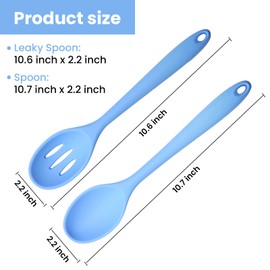 Mixing Spoons, Silicone Slotted Spoon, Silicone Spoons for Cooking, Serving Spoons for Mixing, Serving, Draining, Stirring, Dishwasher Safe, Heat-Resistant, Non Stick (Blue)