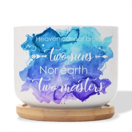 DecStic Heaven Cannot Brook Two Suns, Nor Earth Two Masters. Ceramic Planter Christian Quote Flower Pots for Indoor Plants with Drainage Holes and Saucers Pot for Home Office Desk Garden