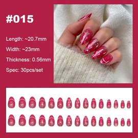 【NEW ARRIVALS!】 Press on Nails French Tip Bling Coffin Short Almond Fake Nails with Designs Glue on Nails Long Glossy Gradient Medium False Nails Reusable Full Cover Thick Nail Acrylic Stick on Nails for Women Girls 24 Pcs:_015