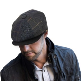 EPOCH HATS Men's Wool Newsboy Cap, Herringbone Driving Cabbie Tweed Applejack Golf Hat (M, NSB5008)